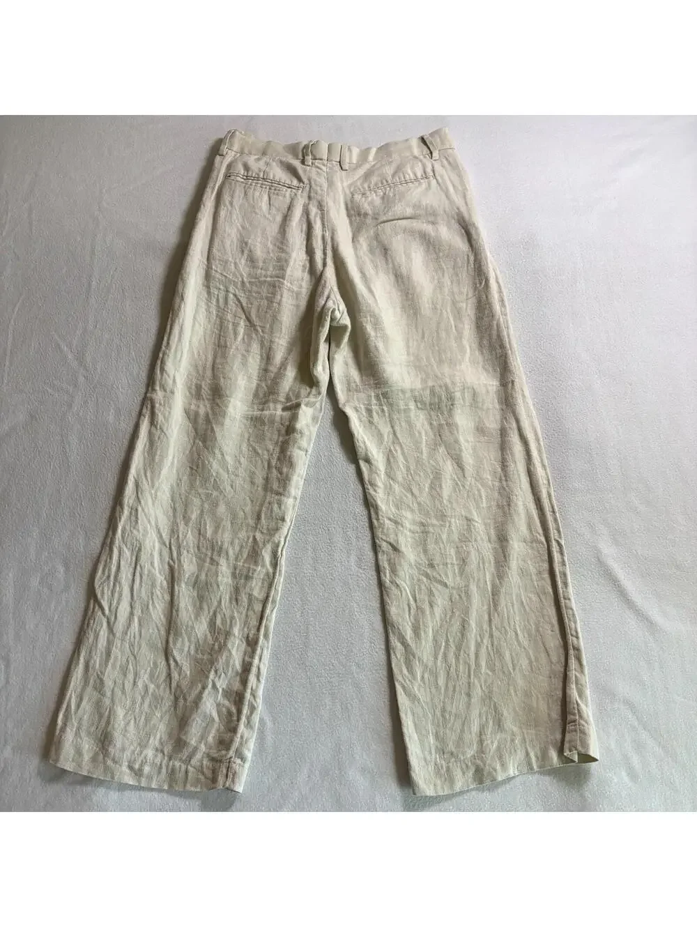 H&M Linen Wide Leg Pants Womens US 31 Fits Like 31X28 Beige Loose Trouser Casual